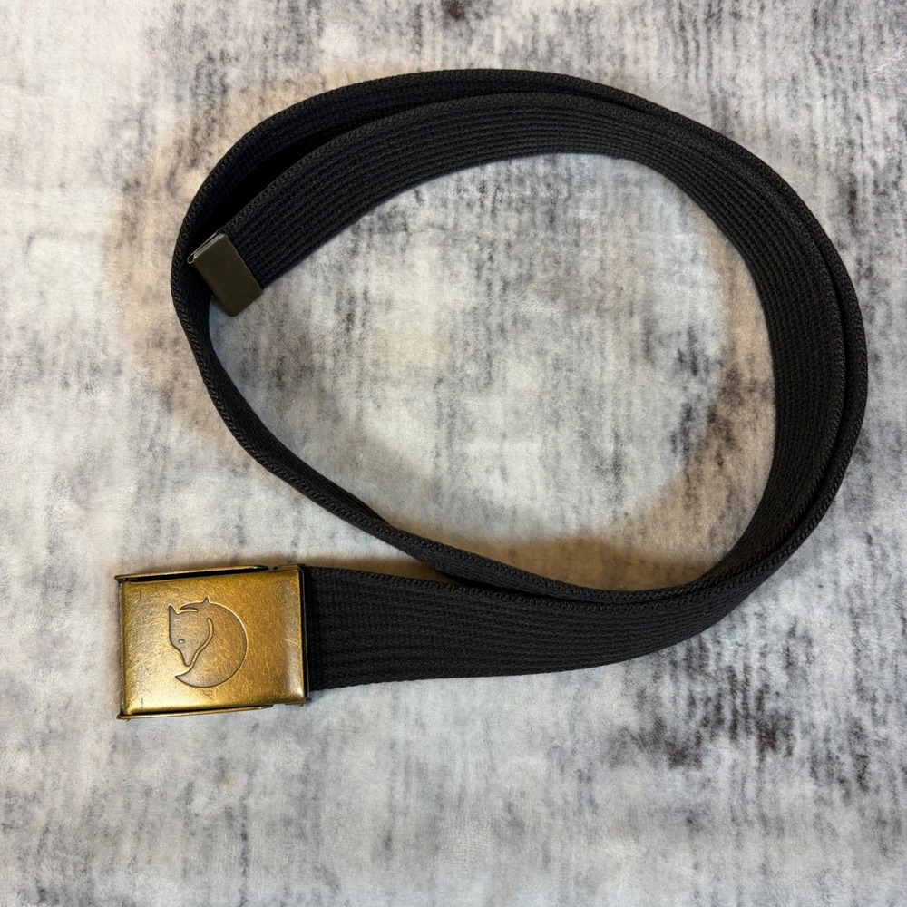 Fjallraven Canvas Belt Black Adjustable Metal Buckle Arctic Fox Logo 40 Inch